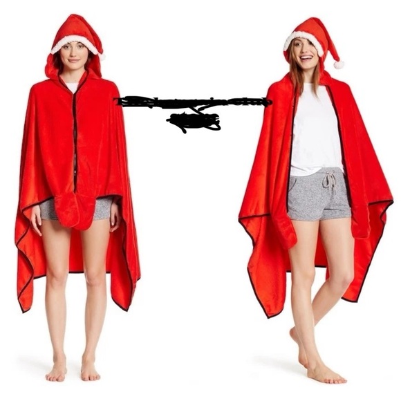 PJ Couture one size Christmas Red Santa Cuddly Couch Kit lounge Hooded Poncho - Picture 1 of 16